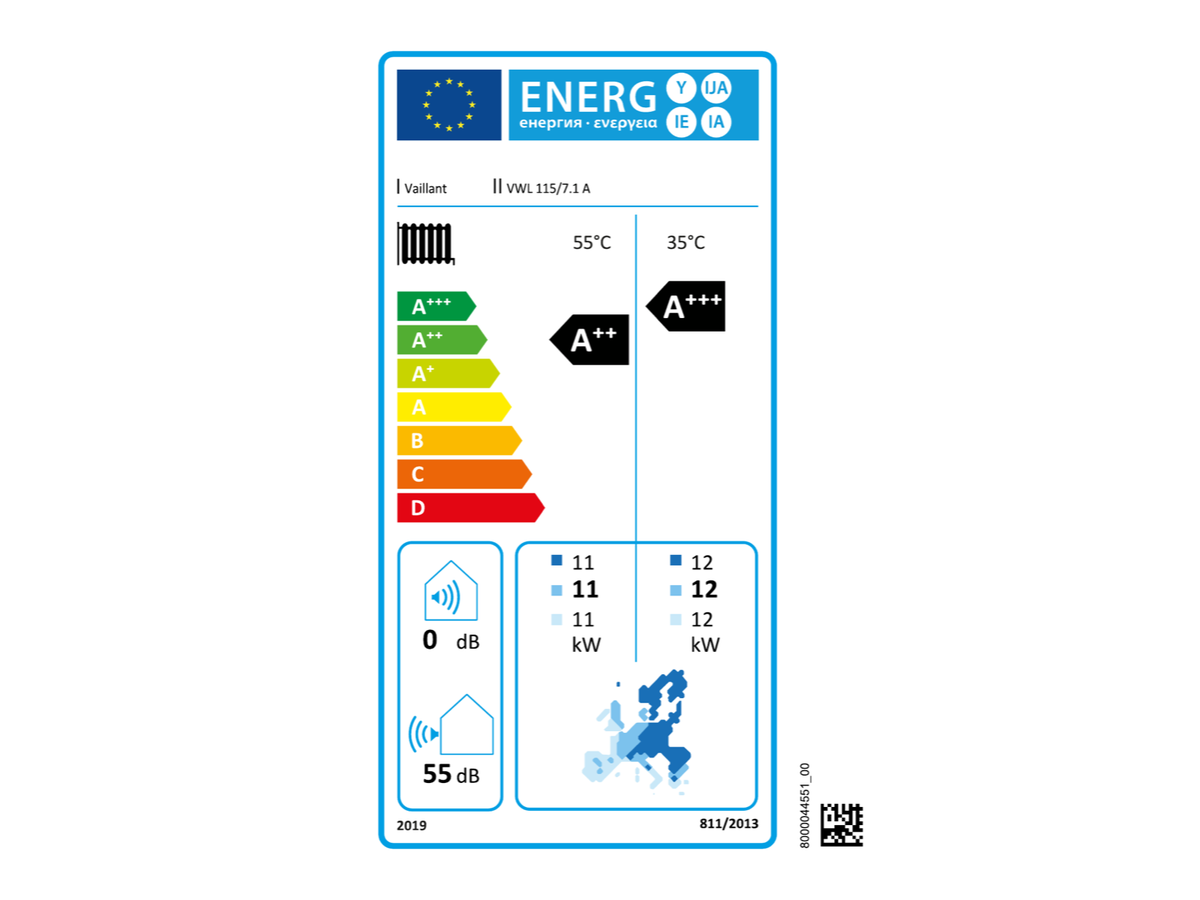 Officielt energimærke for Vaillant aroTHERM pro 11 kW