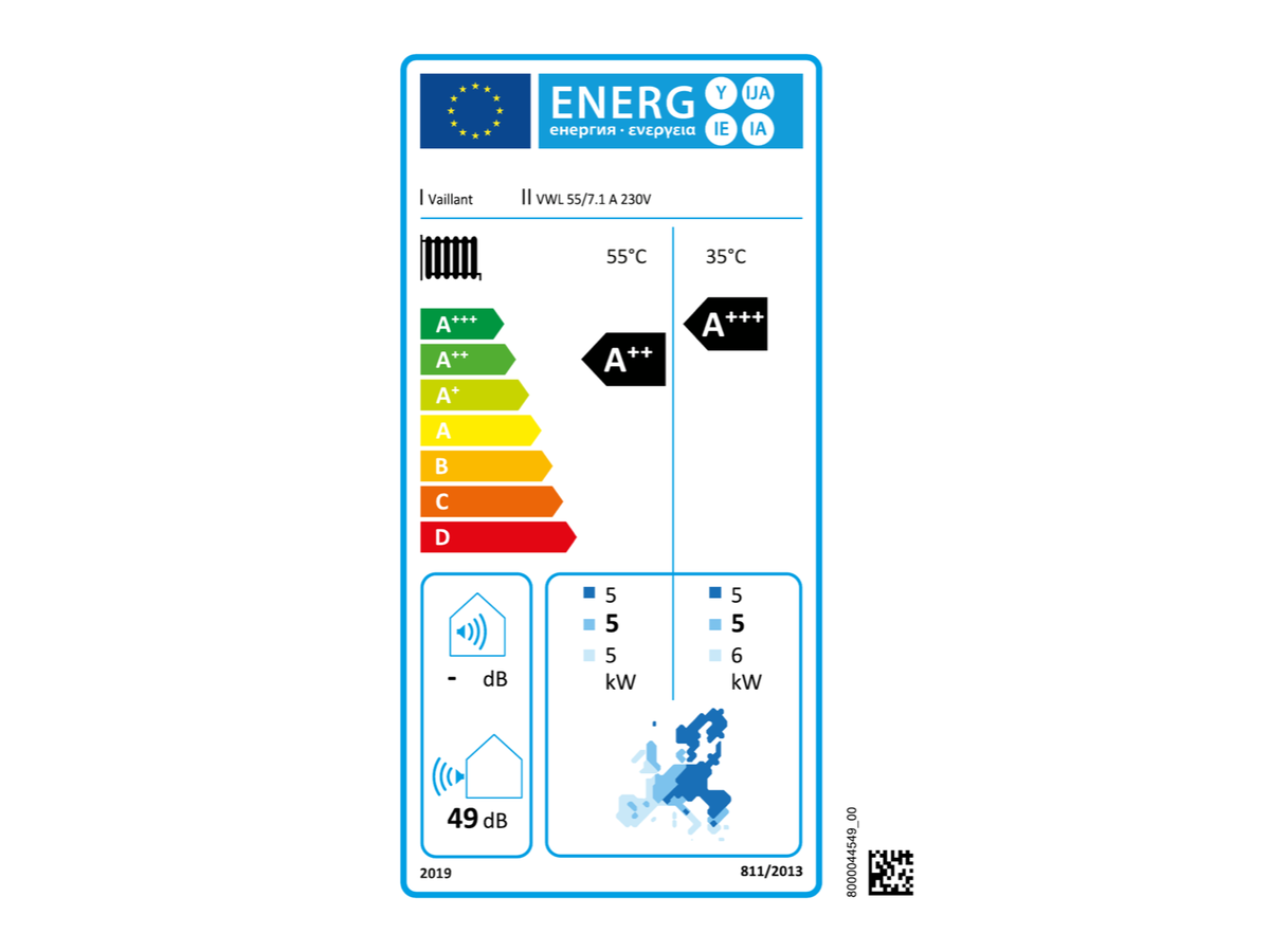 Officielt energimærke for Vaillant aroTHERM pro 5 kW