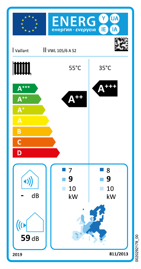 Energimærke for Vaillant aroTHERM plus 10 kW