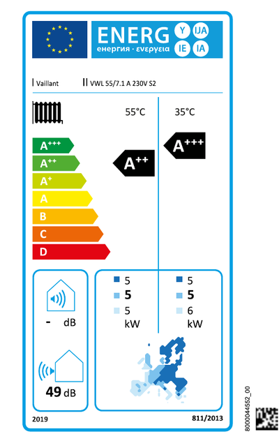 Energimærke for Vaillant aroTHERM pro 5 kW