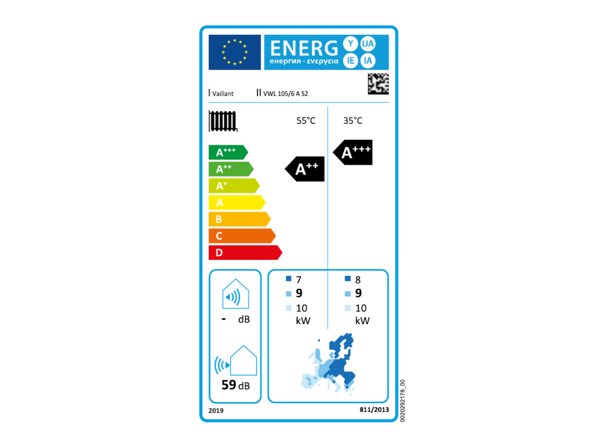Energimærke for Vaillant aroTHERM plus 10 kW