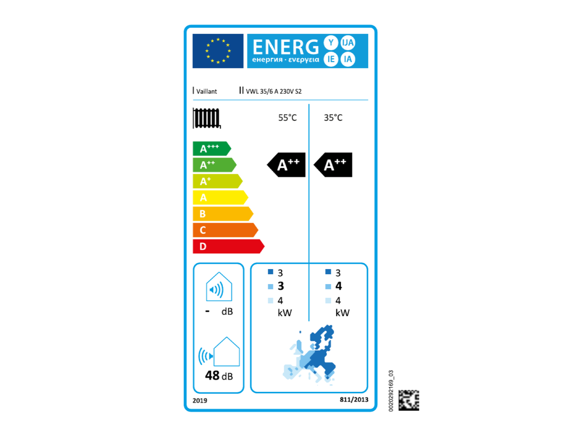 Energimærke for Vaillant aroTHERM plus 3 kW