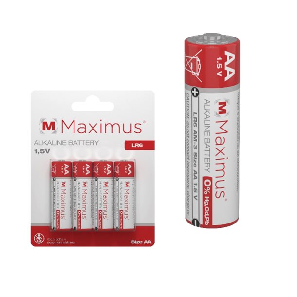 Billede af UDSALG - 4 stk. Maximus alkaline batterier classic AA 1,5 volt - Elektronik > Batterier - Maximus - Spotshop