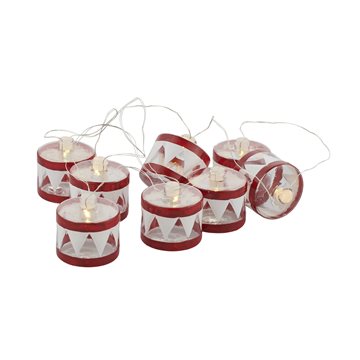 Sirius Elly Garland RØD – lyskæde med 8 glas-trommer med LED lys