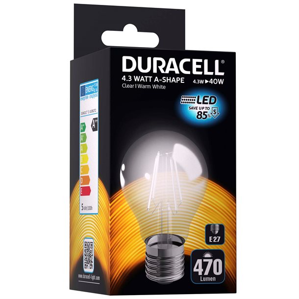Duracell® LED filament pære E27 med 470 lumen - (svarer til 40W) #A150N27C1