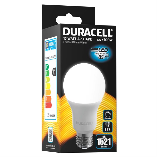 Duracell® - Dæmpbar LED krone pære med E27 fatning på 1521 lumen - (svarer til 100W) #A15F2D27C1  