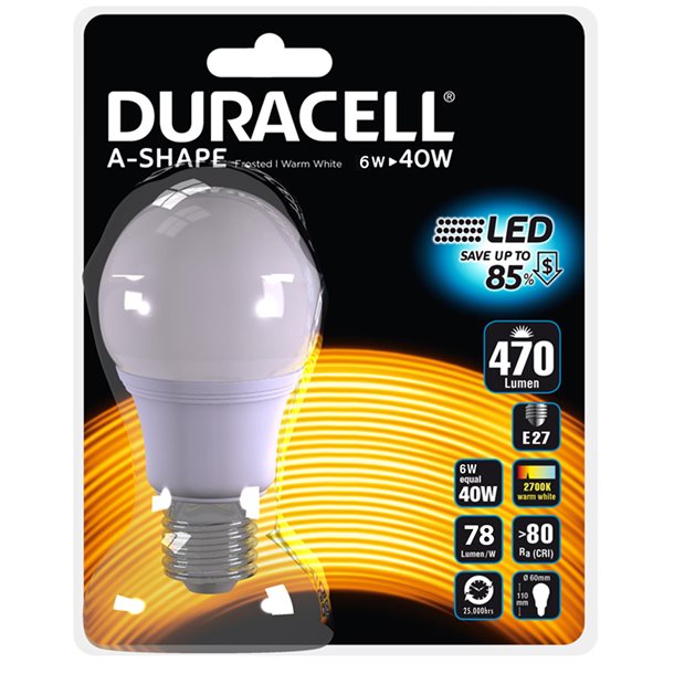 Duracell ® LED-pære E27 470 lumen - Indendørsbelysning > Pærer - DURACELL - Spotshop