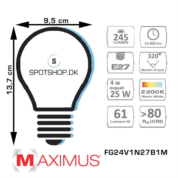 4W Dekorativ Globe 95 LED pære #FG24V1N27B1M