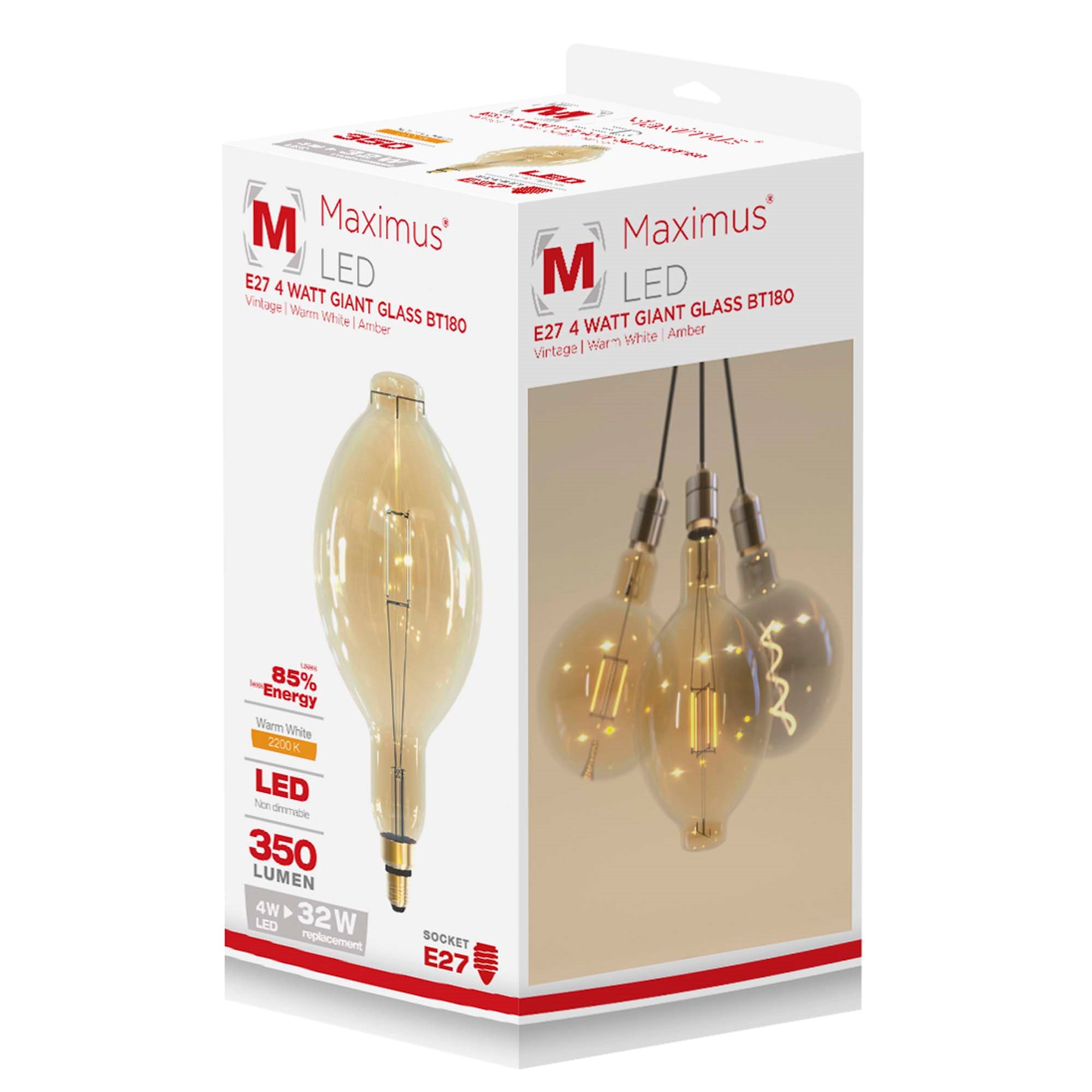 Maximus Kæmpe dekorativ LED-pære som en stor glødepære i gylden glas - 350 lumen Filament