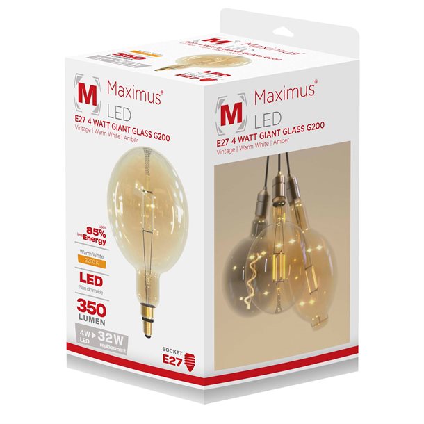 4W Dekorativ vintage giant G200 LED pære varm hvid 350 lumen #FGG35G2N27C1M  