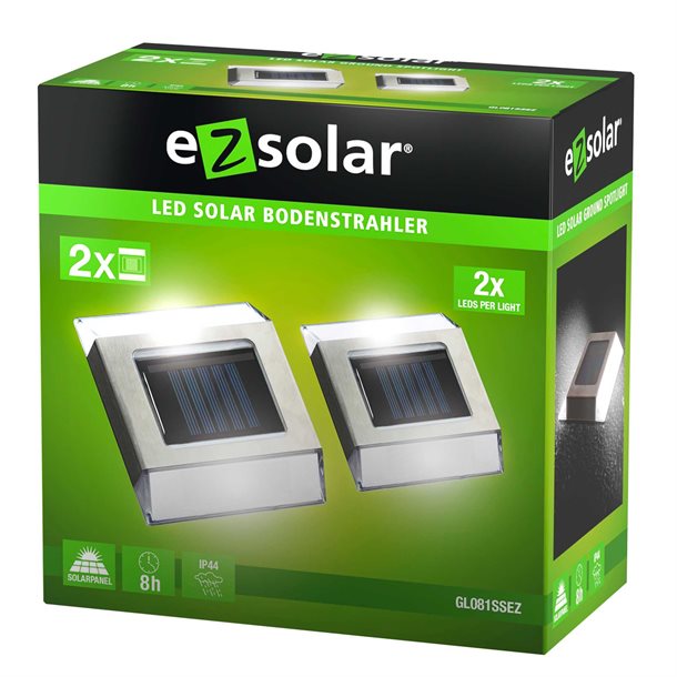 eZsolar 2 stk. LED solcelle jordspot i stanless steel GL081EZ