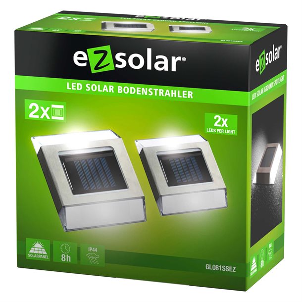 eZsolar 2 stk. LED solcelle jordspot i stanless steel GL081EZ
