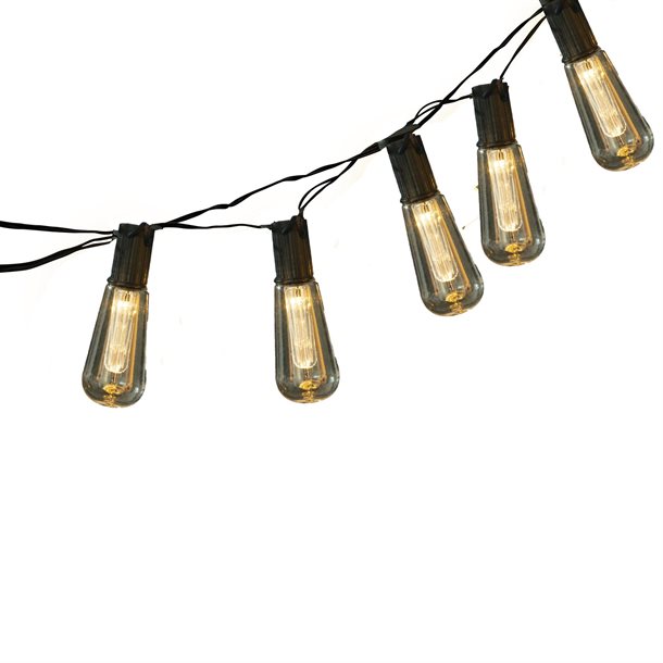 Solcelle lyskæde til parasol med 10 dekorative små "Edison" LED pærer i varm hvid farve #GL085EZ  