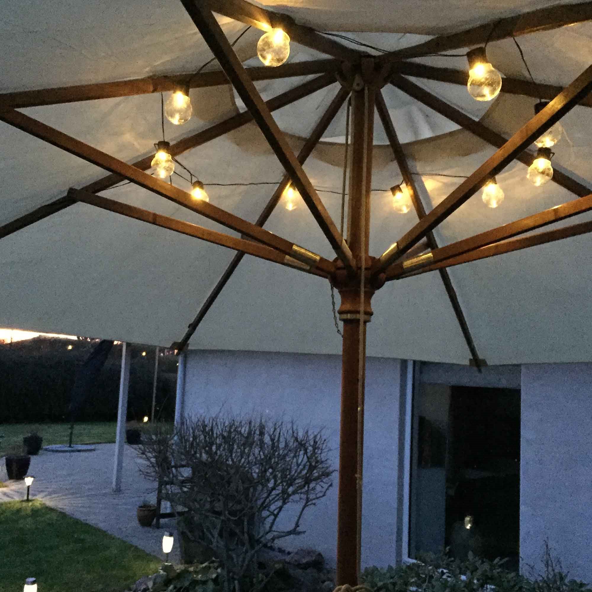 eZsolar Solcelle lyskæde parasol med 10 dekorative LED-pærer i varm hvid