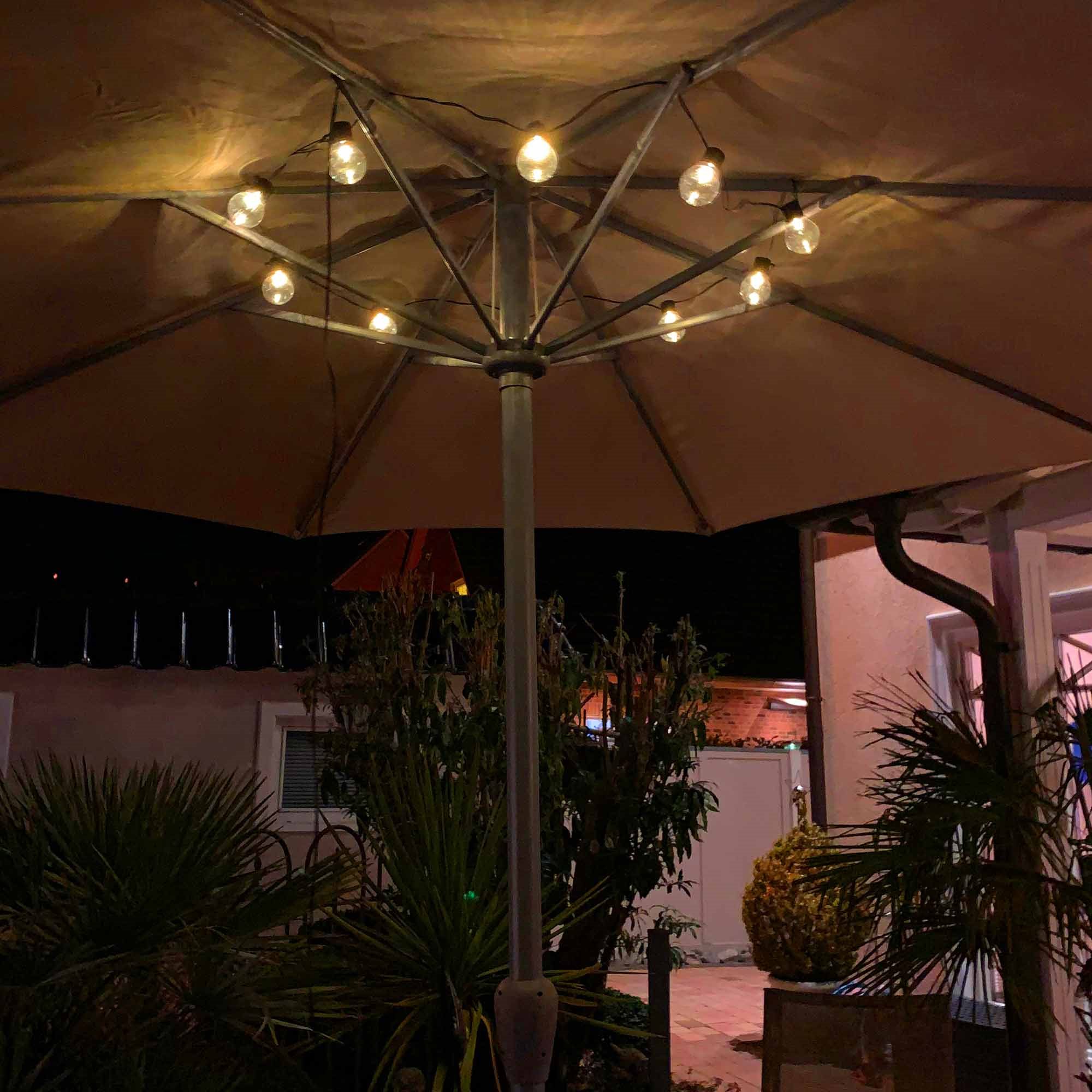 eZsolar Solcelle lyskæde parasol med 10 dekorative LED-pærer i varm hvid
