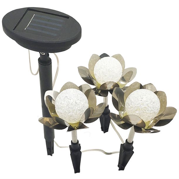 eZsolar Dekorativ solcellelampe - 3 små lotusblomster i varm hvid eller RGB farver - Udendørsbelysning > Solcellelamper > Dekorationsbelysning - eZsolar - Spotshop