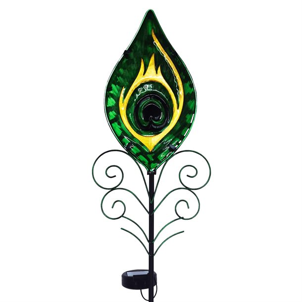 Påfugleøjet i farven grøn –Ricardo en dekorativ solcellelampe fra eZsolar GL1021EZ