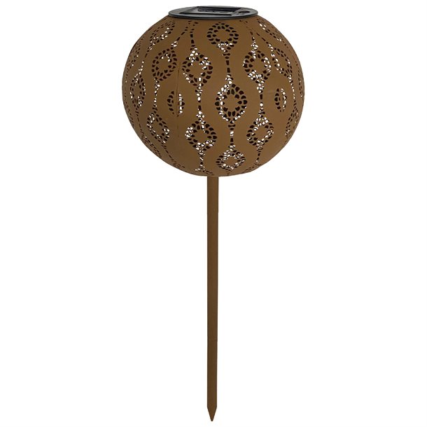 Kugleformet solcellelampe i rustfarvet metal med ornamentalsk mønster – "Valo"  GL1028EZ  
