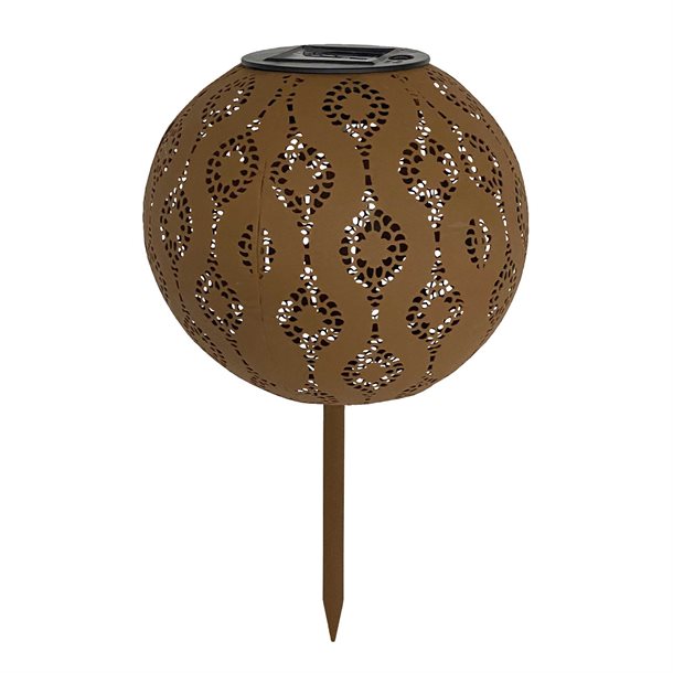 Kugleformet solcellelampe i rustfarvet metal med ornamentalsk mønster – "Valo"  GL1028EZ  