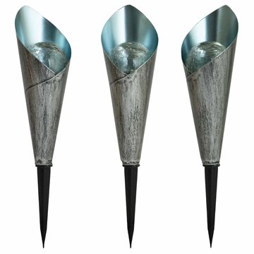 Kræmmerhuset - 3 solcellelamper i blå og antik sølvfarve med krakeleret glaskugle eZsolar GL1030EZ  