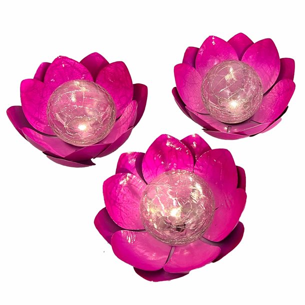 Billede af Solcellelampe - 3 små pinkfarvet lotusblomster fra eZsolar - Udendørsbelysning > Solcellelamper > Dekorationsbelysning - eZsolar - Spotshop
