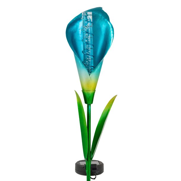 Calla lilje i farven blå - en solcelle blomsterlampe med lysene luftbobler fra eZsolar GL1049EZ