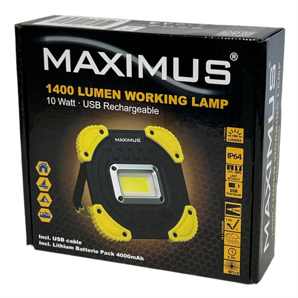 MAXIMUS Genopladelig arbejdslampe 1400 lumen med powerbank/USB M-WKL-018