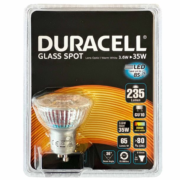 Duracell ® LED GU10 glas spot 235 lumen - LED Lys > LED Pærer - DURACELL - Spotshop