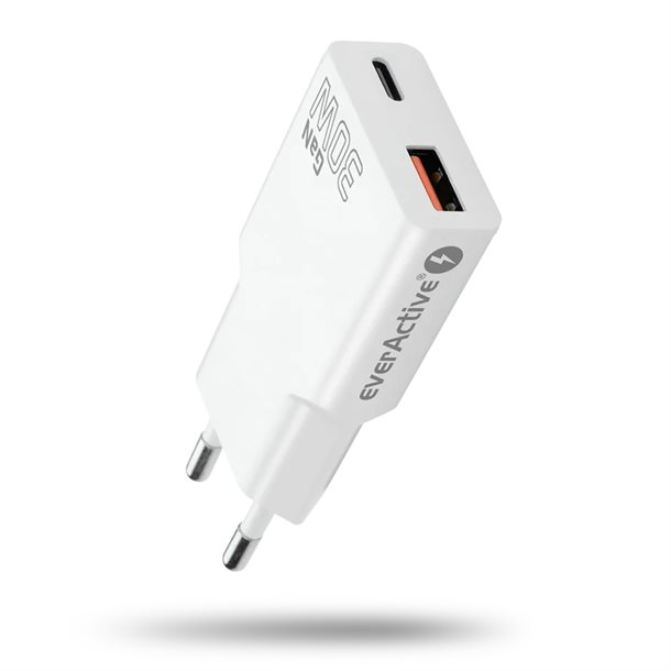 Intelligent USB hurtigoplader på 30 W - 2 x 3A - med 2 output 1 USB-A og 1 USB-C