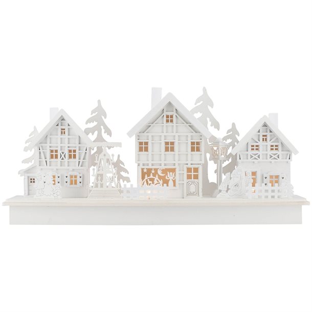 Julelandsby dekoration i hvidmalet træ med LED-lys - Model C DH9896290C  