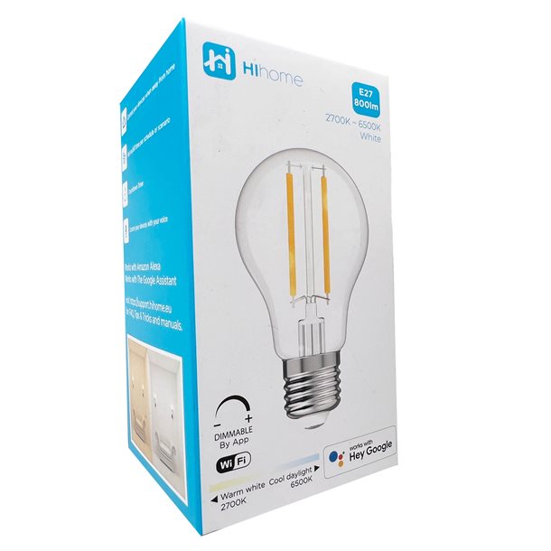 Billede af UDSALG - Hihome Smart Filament LED WiFi pære varm hvid 2700K til cool hvid 6500K E27 - Smart-home > Smart belysning - Hi Home - Spotshop